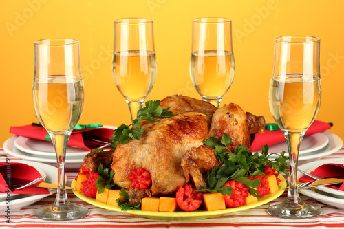 Photo: banquet table with roast chicken banquet table with roast chicken