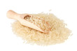 rice  in wooden scoop isolated on white background