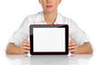 frau hält tablet pc incl. clipping paths