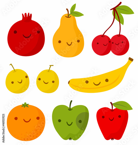 Vector: Set of cute smiling fruits Set of cute smiling fruits