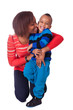 Mother and son laughing