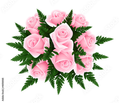 Vector: Bouquet of pink roses with fern. Vector illustration. Bouquet of pink roses with fern. Vector illustration.