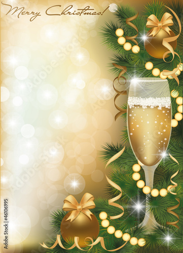 Vector: Merry Christmas greeting card with champagne Merry Christmas greeting card with champagne