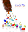 Pills come out from a medicine bottle