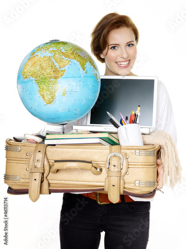 Photo: Student carrying a lot of things to start a new stage of life Student carrying a lot of things to start a new stage of life