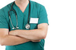 Doctor with stethoscope. Isolated on white background.