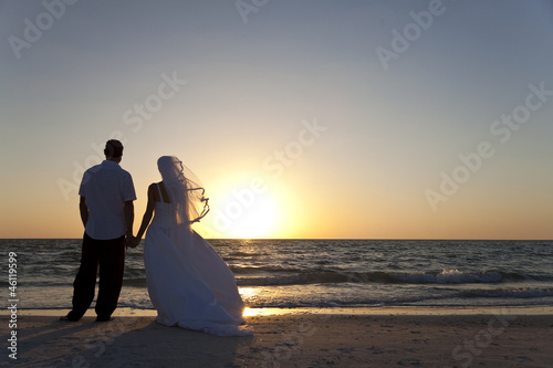 Photo: Bride & Groom Married Couple Sunset Beach Wedding Bride & Groom Married Couple Sunset Beach Wedding