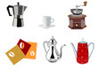 coffee  and java kettles and pots isolated on white backgr