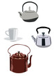 Modern and retro tea kettles isolated on white background