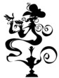Genie in a lamp. Silhouette drawing.