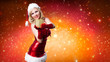 Weihnachtsfrau im roten Minikleid mit Geschenk