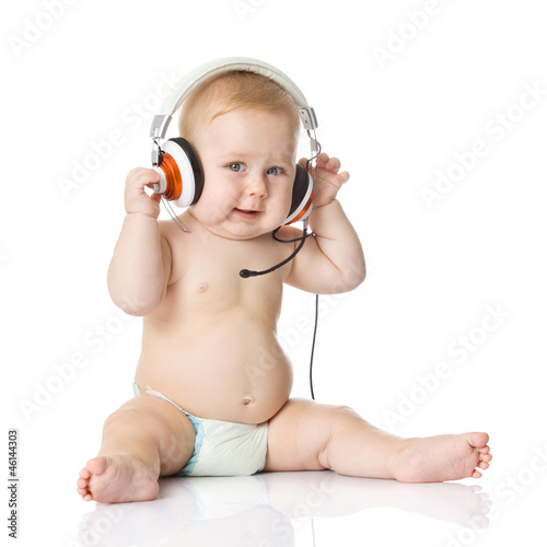 Photo: baby with headphone. young DJ baby with headphone. young DJ