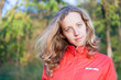 Beautiful woman hiking portrait with copy space