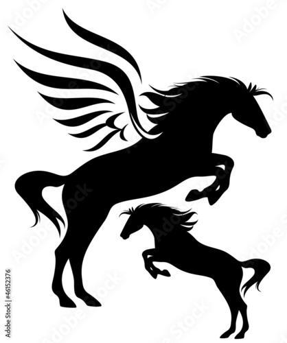 Vector: Jumping pegasus fine vector silhouette Jumping pegasus fine vector silhouette