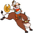 Happy Cowboy Riding Bull In Rodeo