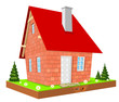 Illustration. New unfinished home on green grass
