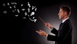 business man directing lots of symbols