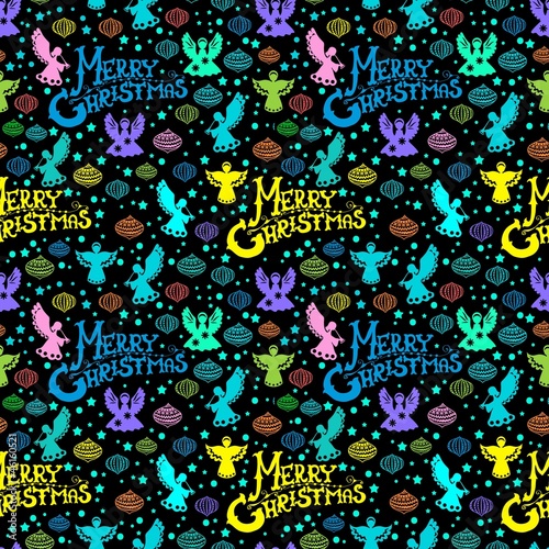 Vector: Merry Christmas seamless pattern with Angels and toys Merry Christmas seamless pattern with Angels and toys