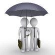 Two businessmen under one umbrella