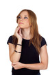 Photo: Pensive blond woman with black shirt Pensive blond woman with black shirt
