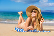 Beautiful Woman Relaxing on Tropical Beach