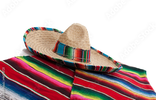 Photo: Serape and sombrero on a white background Serape and sombrero on a white background