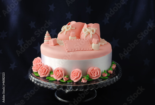 Photo: Cake with marzipan booties Cake with marzipan booties