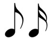 Two shiny black music notes.
