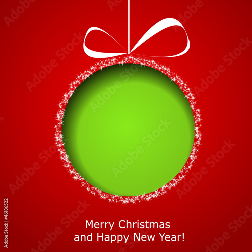 Vector: Abstract green Christmas ball cutted from paper on red backgroun Abstract green Christmas ball cutted from paper on red backgroun