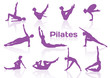 Pilates poses in violet silhouettes