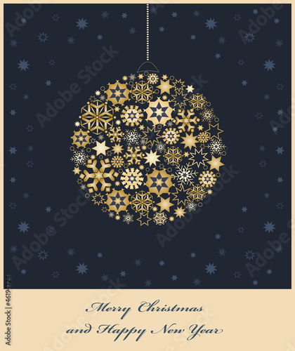 Vector: Fir tree bauble from golden snowflakes Fir tree bauble from golden snowflakes