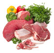 Foto: assortment of raw meat with vegetables assortment of raw meat with vegetables