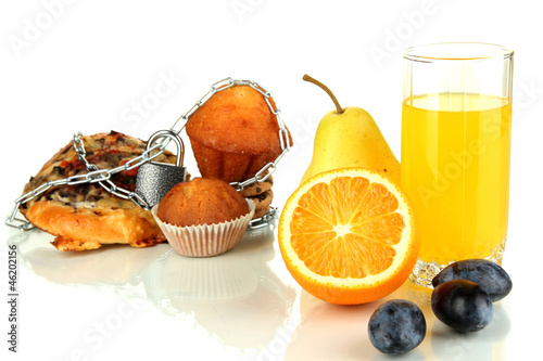 Photo: Useful and harmful food isolated on white Useful and harmful food isolated on white