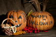 Halloween Pumpkins On Dark Bac...