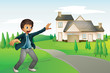 a boy and a house