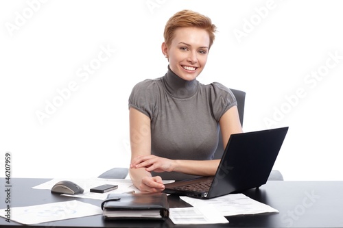 Photo: Young businesswoman smiling happy Young businesswoman smiling happy