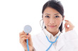 a young asian doctor on white background
