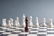 concept of wooden chess. one black chess against white