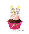 Cupcake mit Kerze und die Zahl 65
