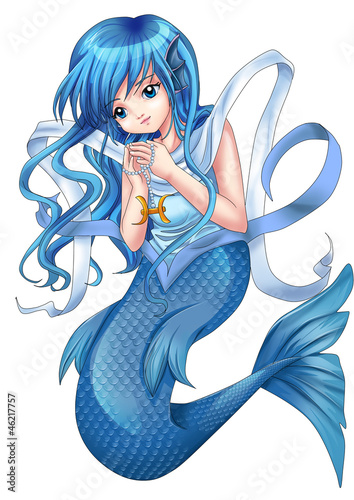 Fototapeta Manga style illustration of zodiac symbol, Pisces