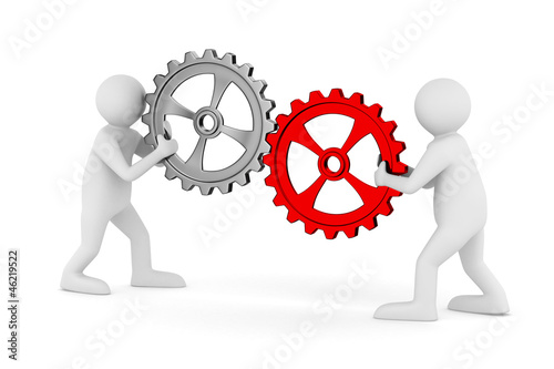 Illustration: two man with gears. Isolated 3D image two man with gears. Isolated 3D image
