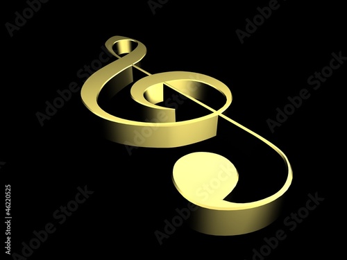 Illustration: 3D golden music key in the dark 3D golden music key in the dark