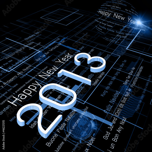 Illustration: New Year Greeting on Background of Technology New Year Greeting on Background of Technology