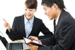 Young asian smiling business woman and businessman