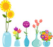 Set of flowers in vases