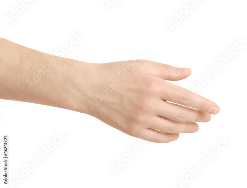 Photo: Empty open men hand on white background Empty open men hand on white background