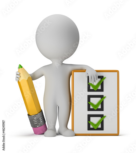 Illustration: 3d small people with clipboard and pencil 3d small people with clipboard and pencil