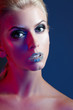 Luxury woman with rhinestones on her lips