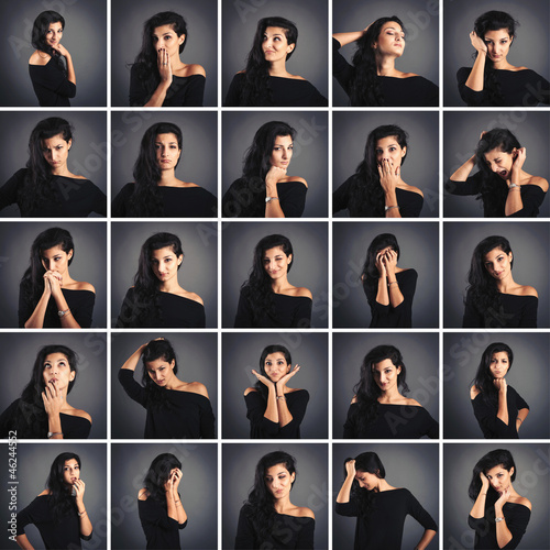 Photo: Collage of beautiful woman portrait with different expressions. Collage of beautiful woman portrait with different expressions.
