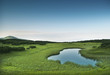 Morning near small mountainous pond